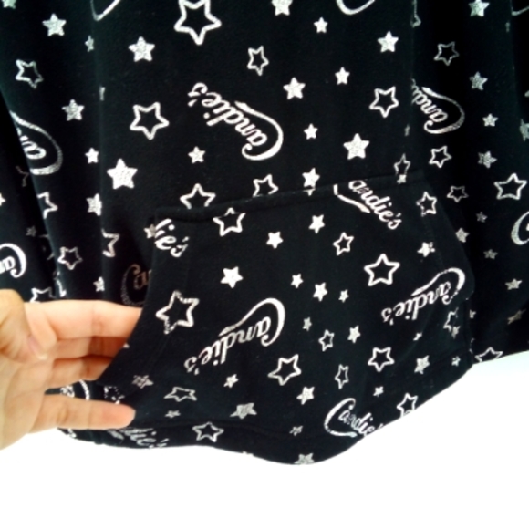 Candies Quarter Zip Black Hoodie with Lettering Kangaroo Pocket Juniors L Warm - Picture 7 of 8